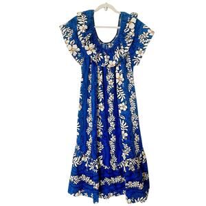 Jade Fashion Hawaiian Muumuu Midi Dress Cotton Floral Blue Plus Size L / XL